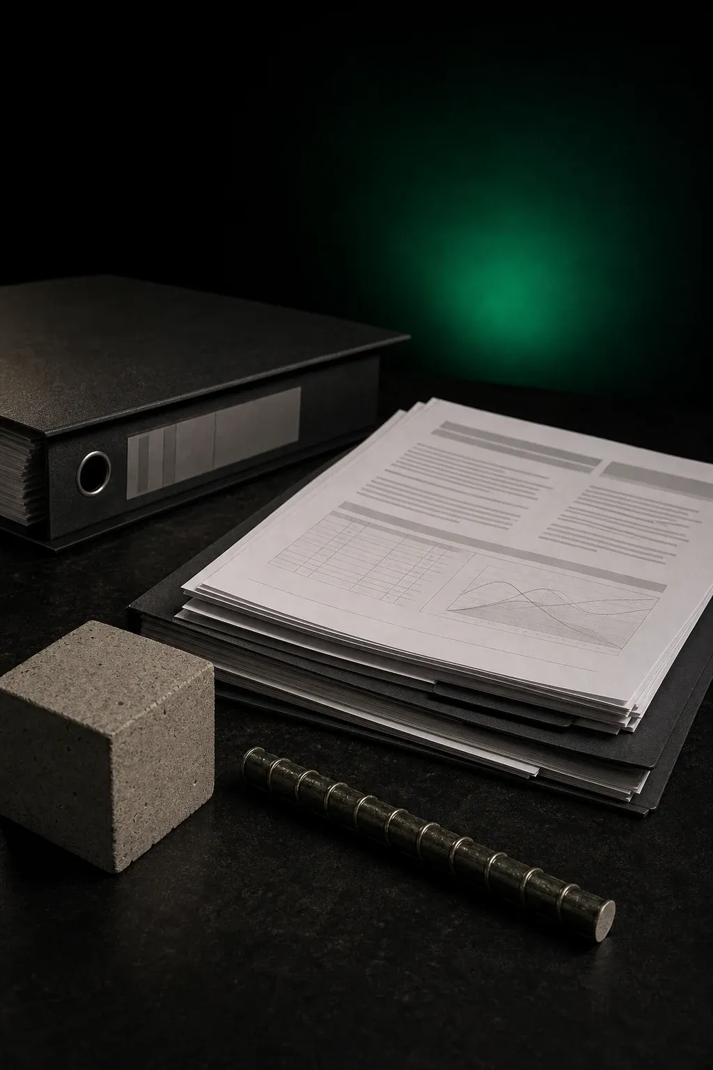 An official certificate of conformity with an embossed seal and a green ribbon, lit in a dark studio