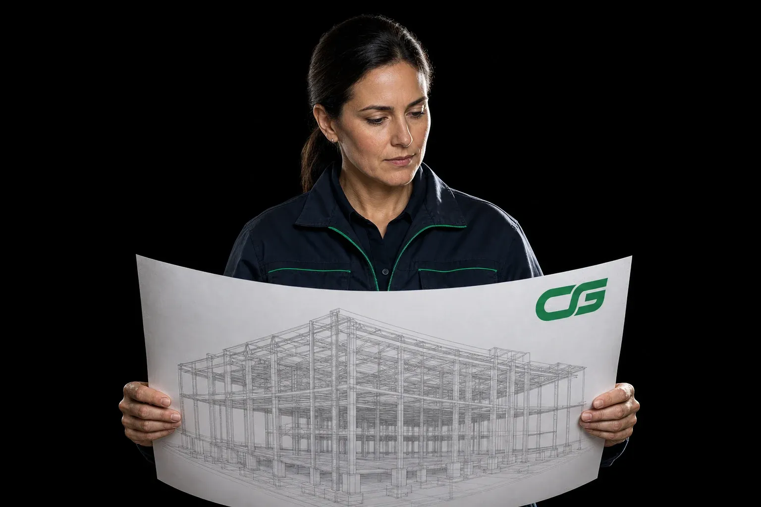 Structural engineer reviewing bridge drawings and GFRP rebar samples